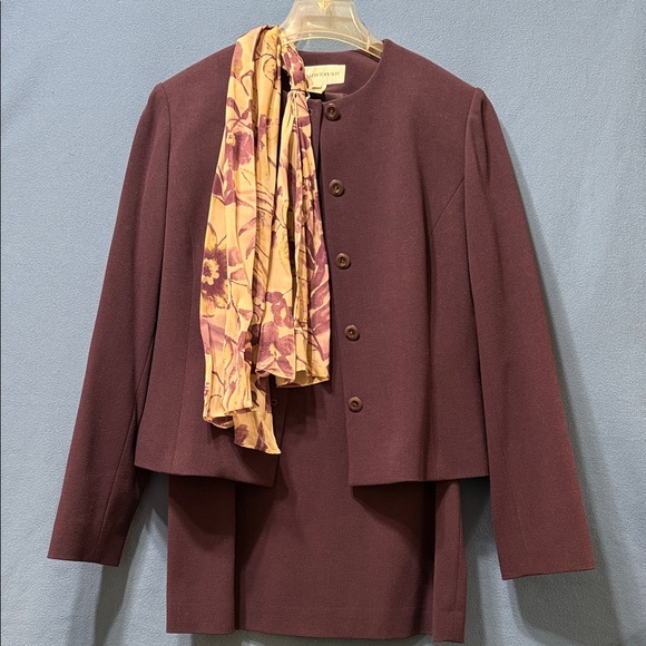 Women's Purple Skirt Suit with Scarf by Jones New York Size 8 Used